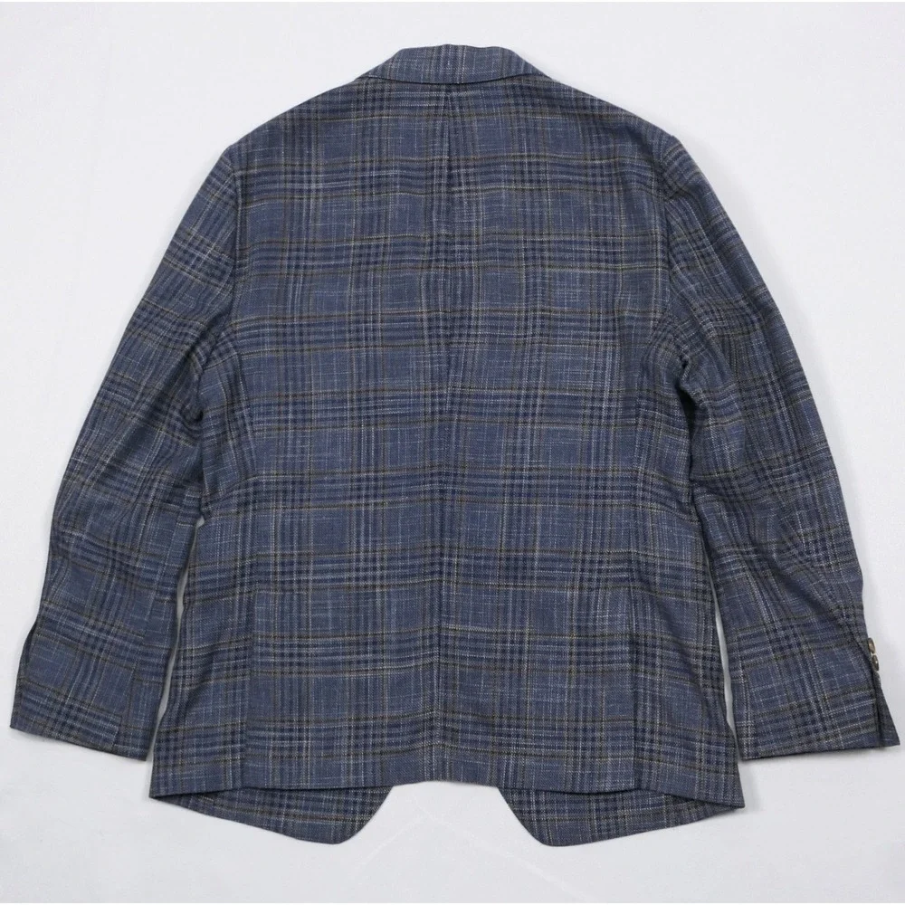 Bonobos Marlane Slim Fit Hopsack Blazer Mens 38S Blue Glen Plaid Wool Linen